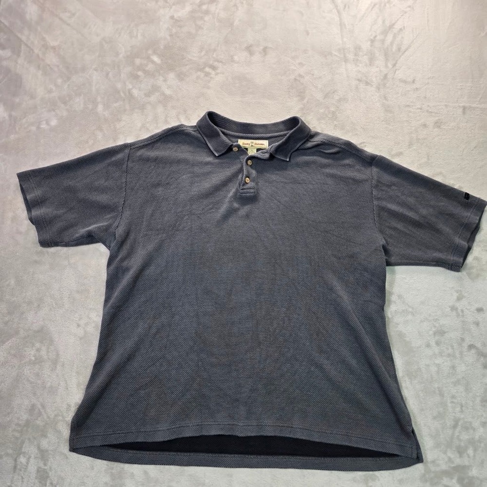 Tommy Bahama Mens XL Silk Cotton Waffle Knit Polo Shirt Gray Short Sleeve
